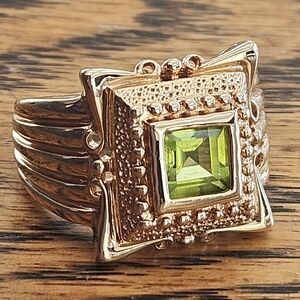 Ross Simmons Etruscan 18k Vermeil 925 Green Peridot Gemstone Ring Sz 7.5